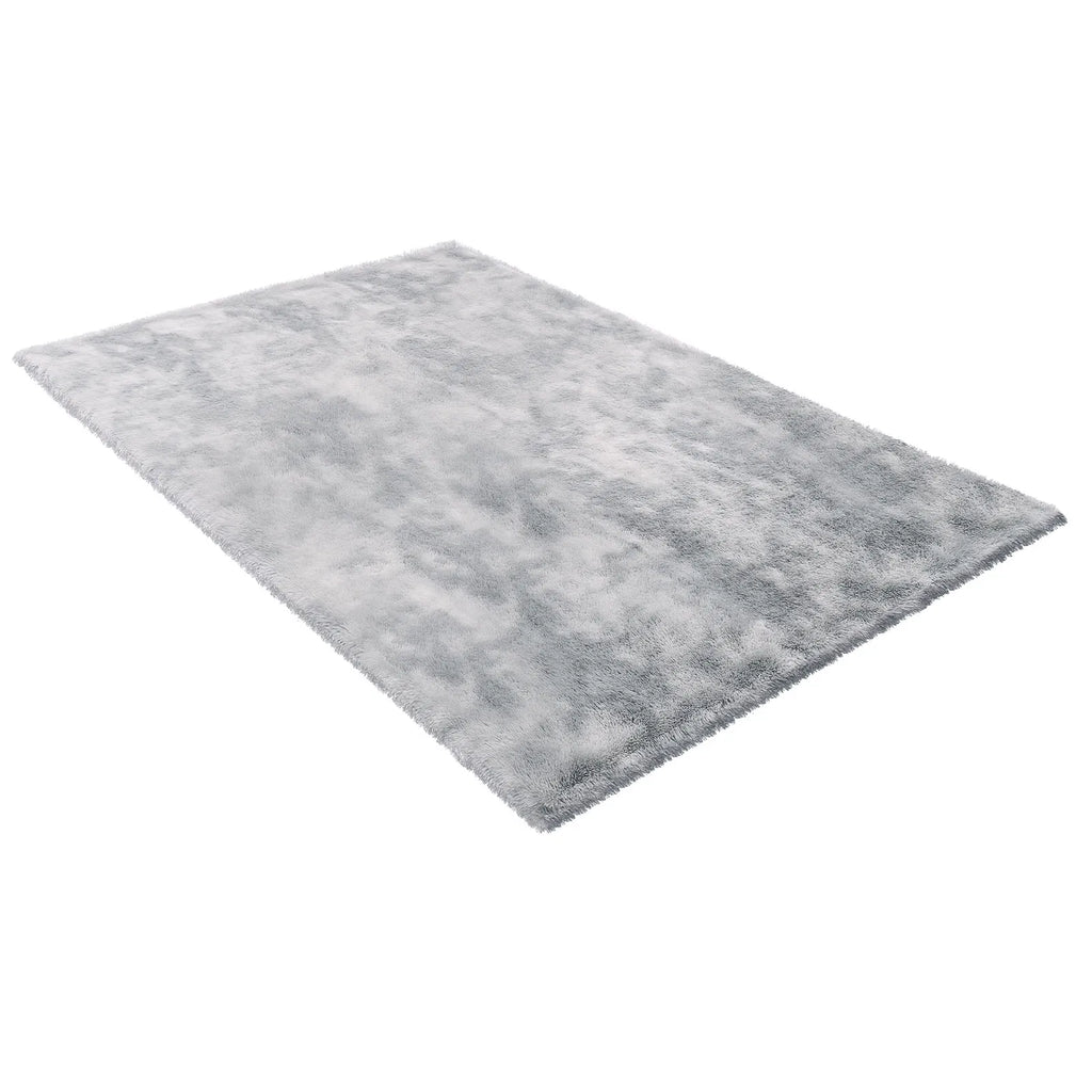 Soft Fluffy Shag Area Rug 6 x 9 ft, Tie-Dye Light Gray, Non-Slip Non-Shedding Plush Carpet for Living Room & Bedroom