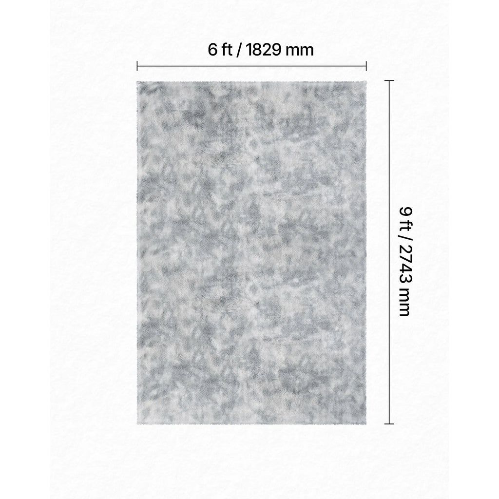 Soft Fluffy Shag Area Rug 6 x 9 ft, Tie-Dye Light Gray, Non-Slip Non-Shedding Plush Carpet for Living Room & Bedroom