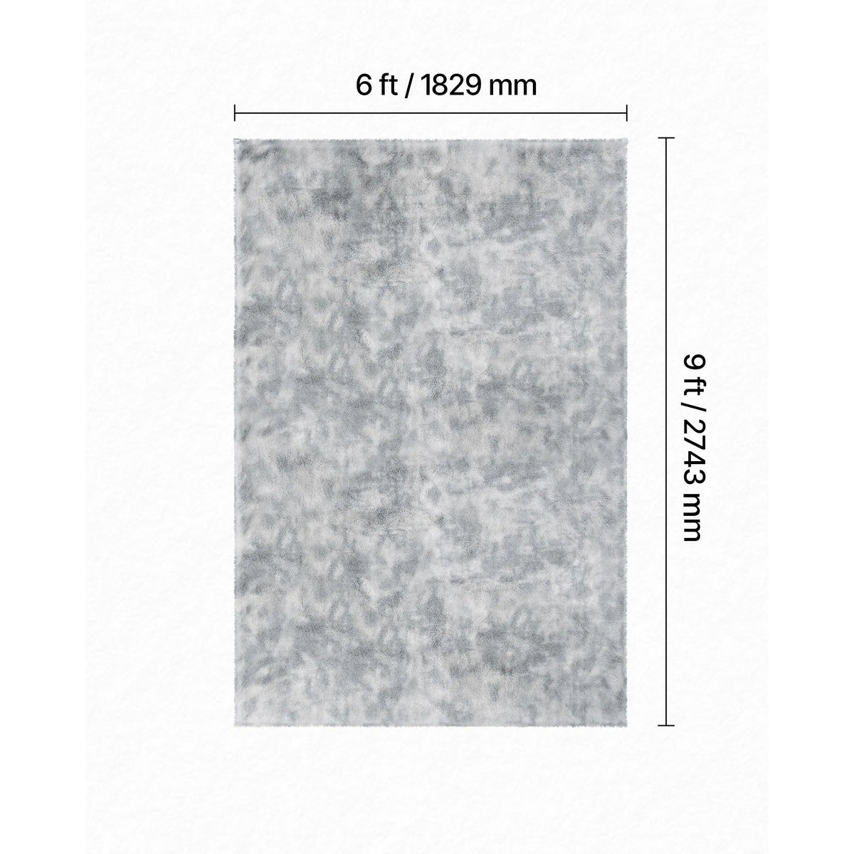 Soft Fluffy Shag Area Rug 6 x 9 ft, Tie-Dye Light Gray, Non-Slip Non-Shedding Plush Carpet for Living Room & Bedroom