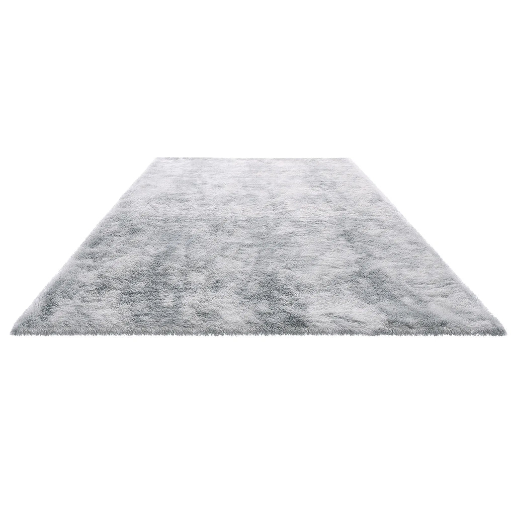 Soft Fluffy Shag Area Rug 6 x 9 ft, Tie-Dye Light Gray, Non-Slip Non-Shedding Plush Carpet for Living Room & Bedroom