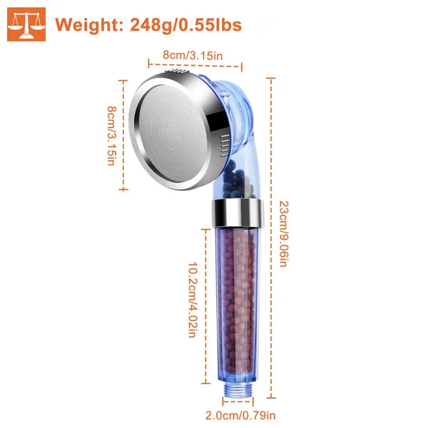 High Pressure Handheld Filtered Shower Head, 3 Spray Modes, Water Softening, Blue