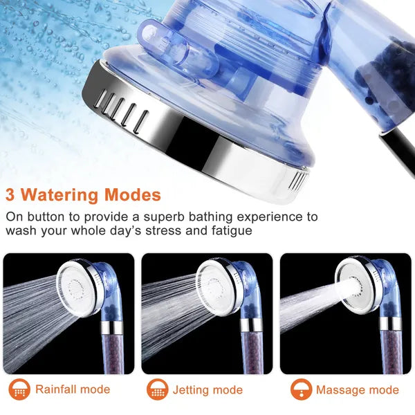 High Pressure Handheld Filtered Shower Head, 3 Spray Modes, Water Softening, Blue