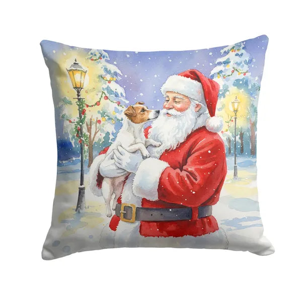 Aeelleea Jack Russell Terrier with Santa Pillow 18x18 in
