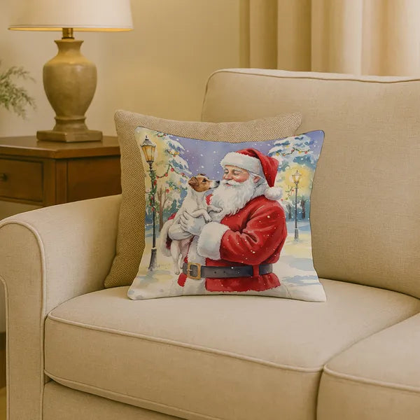 Aeelleea Jack Russell Terrier with Santa Pillow 18x18 in