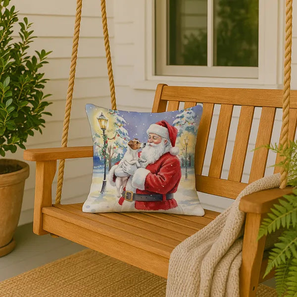 Aeelleea Jack Russell Terrier with Santa Pillow 18x18 in
