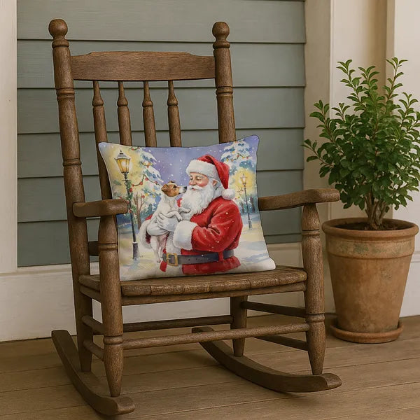 Aeelleea Jack Russell Terrier with Santa Pillow 18x18 in