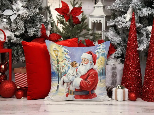 Aeelleea Jack Russell Terrier with Santa Pillow 18x18 in