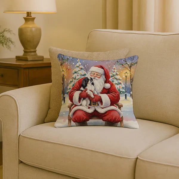 Aeelleea Japanese Chin with Santa Claus Pillow 18x18 Decorative Indoor Outdoor