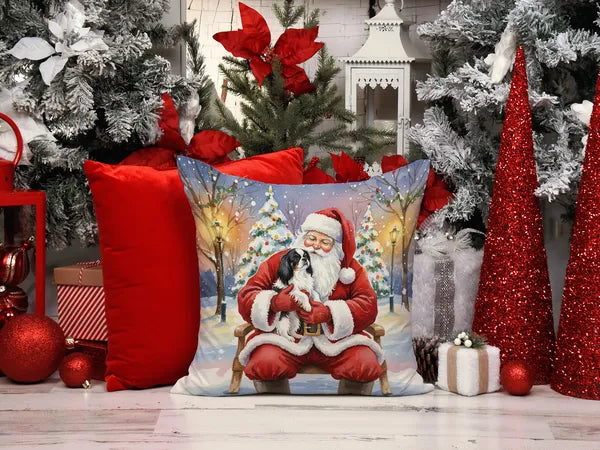 Aeelleea Japanese Chin with Santa Claus Pillow 18x18 Decorative Indoor Outdoor