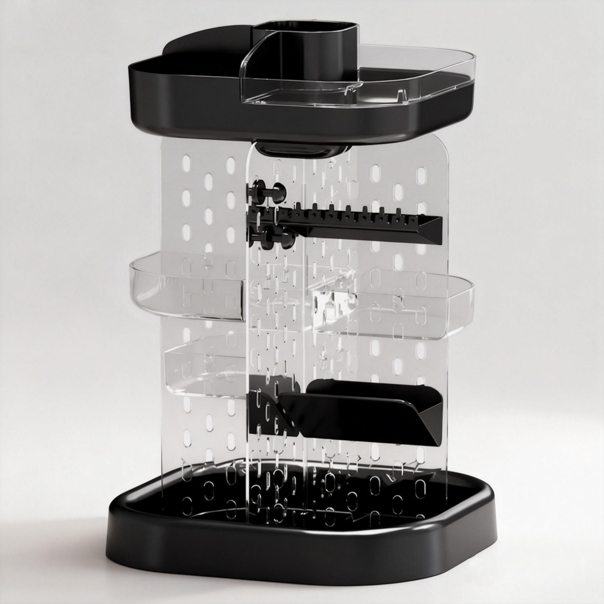 360° Rotating Makeup Organizer, Adjustable Tiered Bathroom Counter Organizer, Clear Vanity Display, Perfume Organizer & Makeup Brush Holder for Jewelry & Accessories Storage