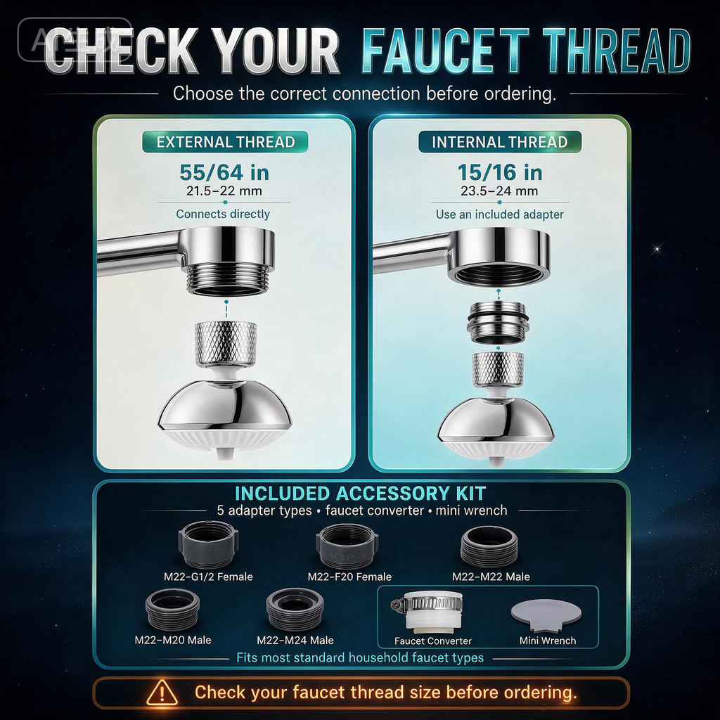 360° Swivel Faucet Aerator & Sink Sprayer, Anti-Splash Faucet Extender with Interchangeable Spray Plates, 5 Adapters, Fits Most Taps