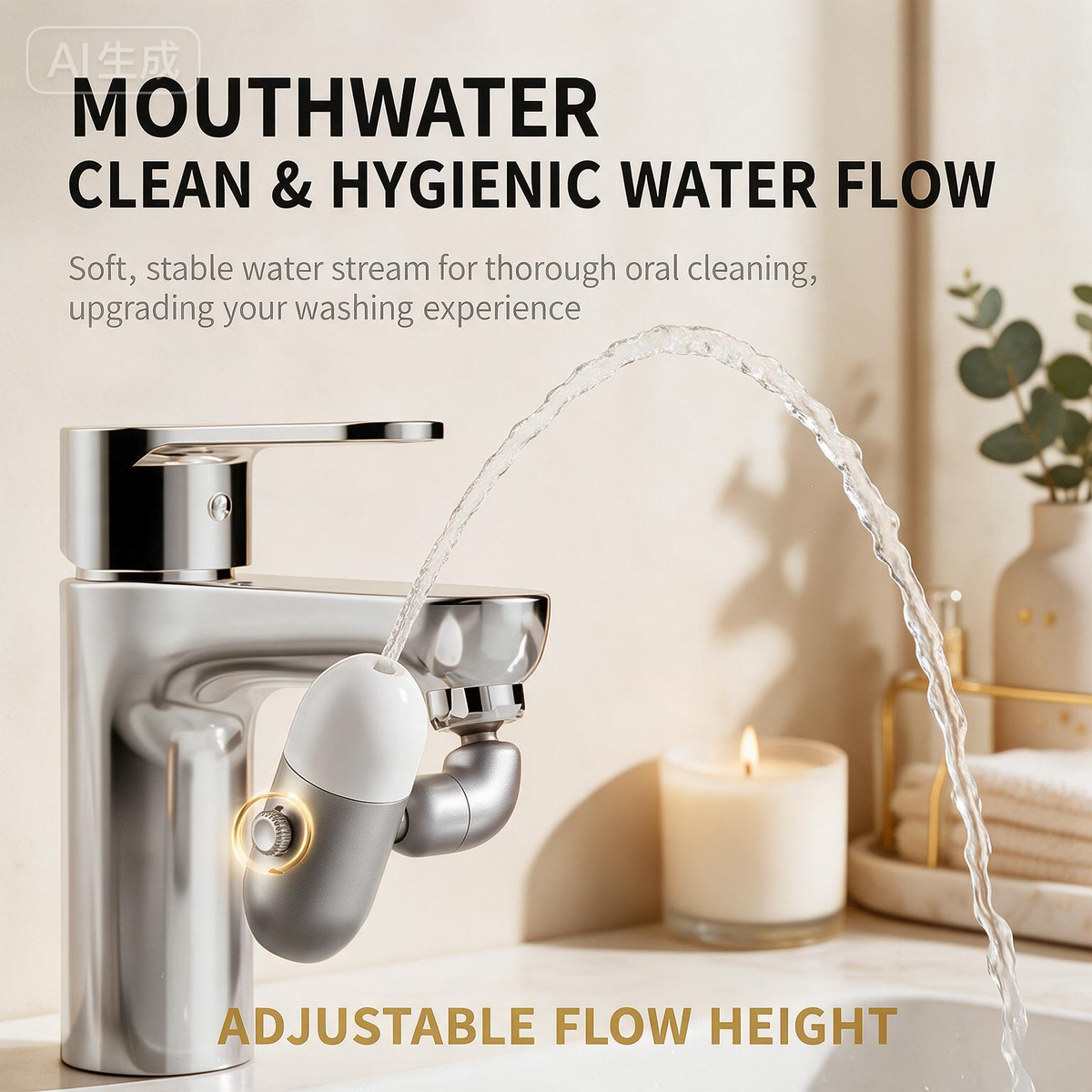 4-Mode Faucet Aerator, Multi-Angle Swivel Sink Extender with Mouth Rinse Fountain, Mist Sprayer & Adapters