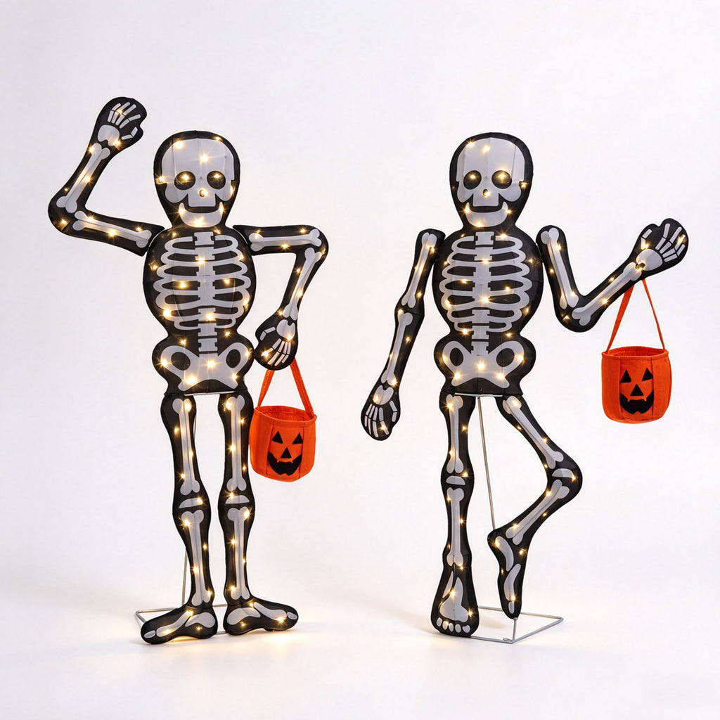 2-Piece Skeleton Yard Stakes, 45" H Adjustable Halloween Outdoor Decorations for Lawn, Garden and Yard