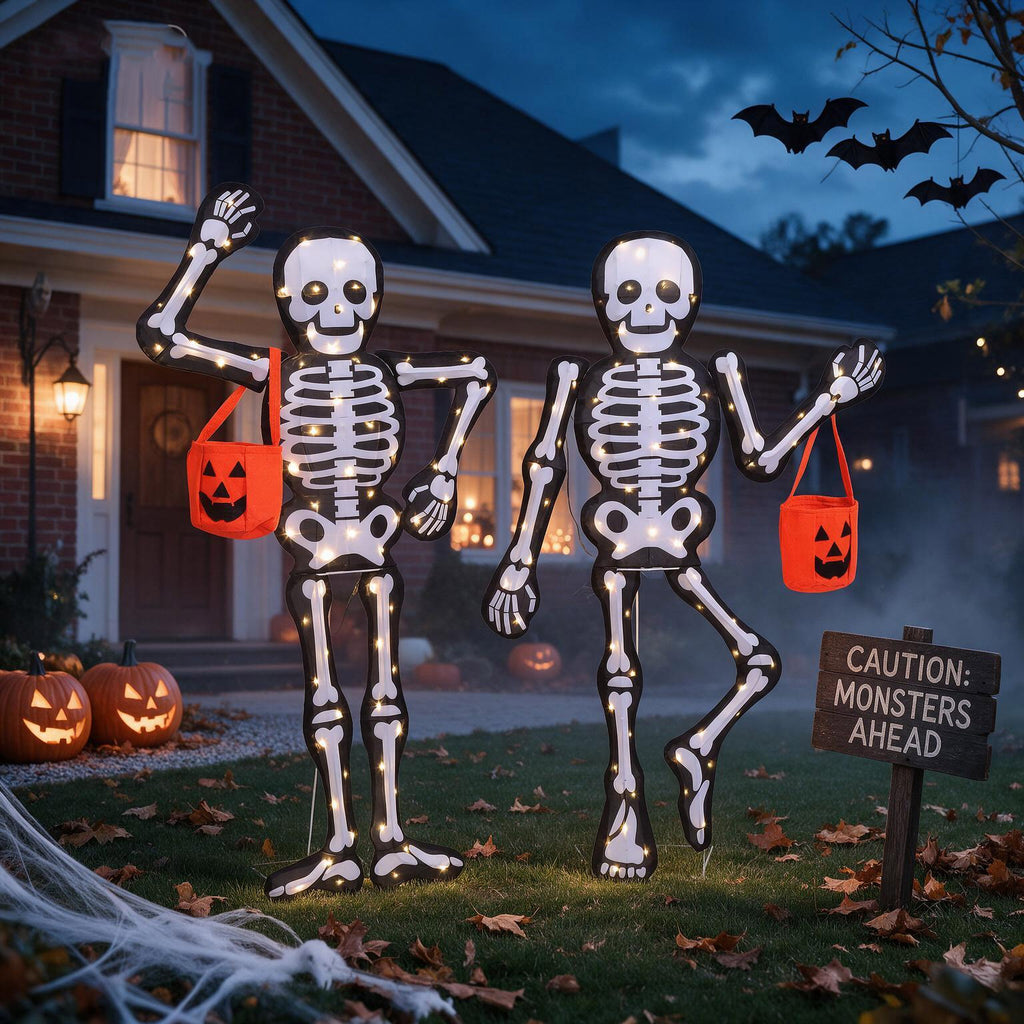 2-Piece Skeleton Yard Stakes, 45" H Adjustable Halloween Outdoor Decorations for Lawn, Garden and Yard