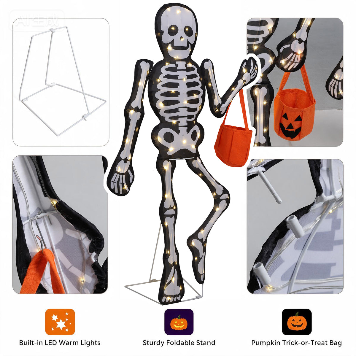 2-Piece Skeleton Yard Stakes, 45" H Adjustable Halloween Outdoor Decorations for Lawn, Garden and Yard
