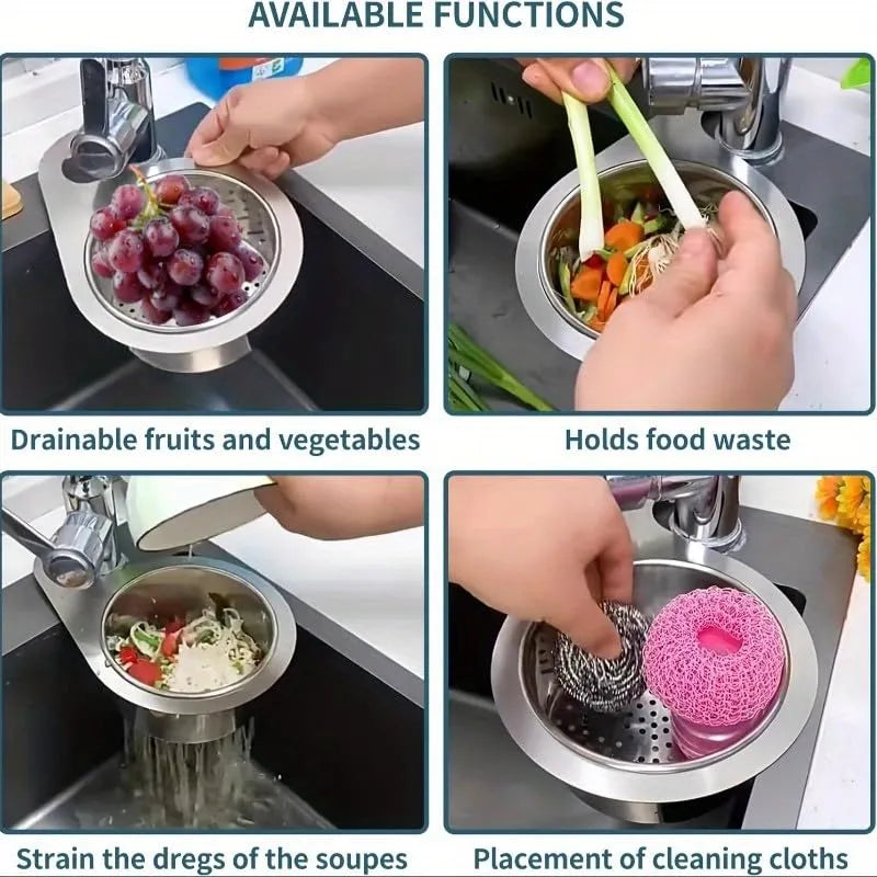 Stainless Steel Swan Sink Strainer Basket, Hanging Kitchen Drain Basket with Fine Holes, Multi-Use Food Waste Strainer for Sink Corner, Fruit Vegetable Draining Colander