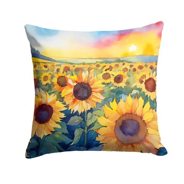 Aeelleea Kansas Sunflowers Watercolor Pillow 14x14 Machine Washable Indoor Outdoor
