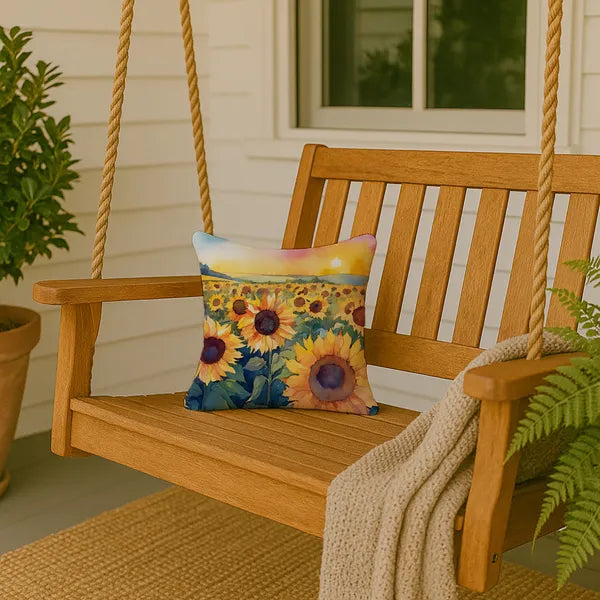 Aeelleea Kansas Sunflowers Watercolor Pillow 14x14 Machine Washable Indoor Outdoor
