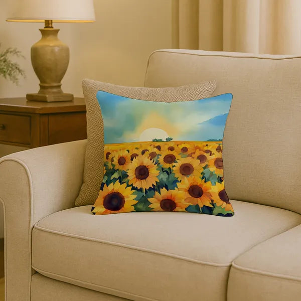 Aeelleea Kansas Sunflowers Watercolor Pillow 18x18 Machine Washable Indoor Outdoor