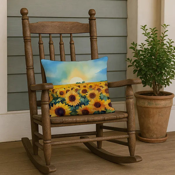 Aeelleea Kansas Sunflowers Watercolor Pillow 18x18 Machine Washable Indoor Outdoor
