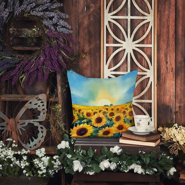 Aeelleea Kansas Sunflowers Watercolor Pillow 18x18 Machine Washable Indoor Outdoor