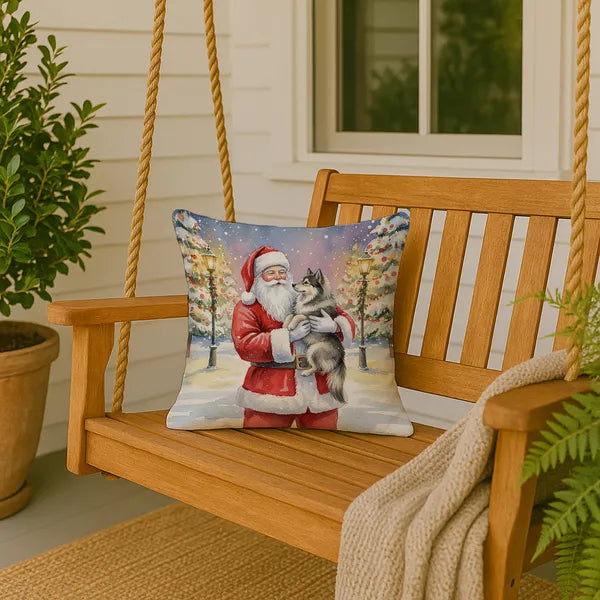 Aeelleea Keeshond Santa Throw Pillow 18x18 in, Christmas Dog Decor Cushion for Couch Bed Patio