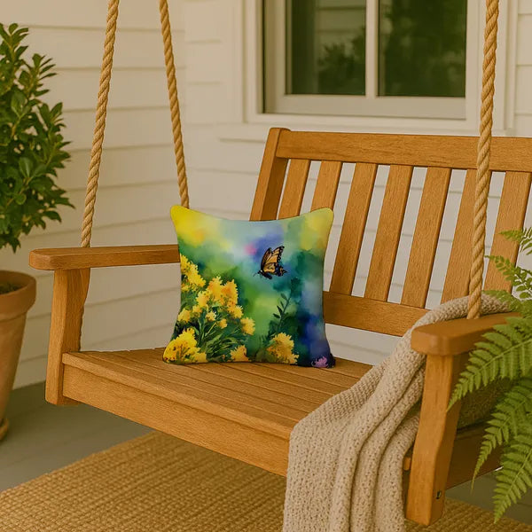Aeelleea Kentucky Goldenrod Watercolor Pillow 14x14 in, Floral Cushion