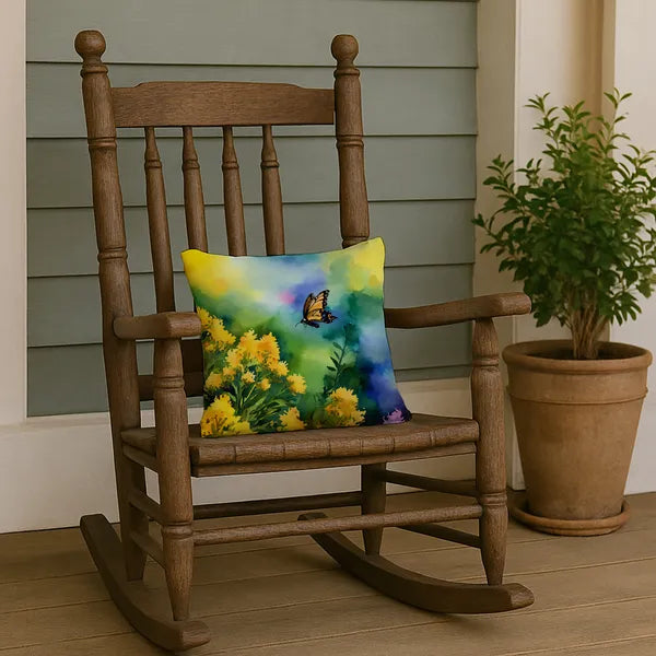 Aeelleea Kentucky Goldenrod Watercolor Pillow 14x14 in, Floral Cushion