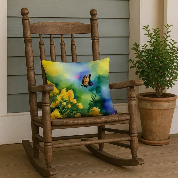 Aeelleea Kentucky Goldenrod Watercolor Throw Pillow 18x18 in, Floral Cushion for Couch Bed Patio