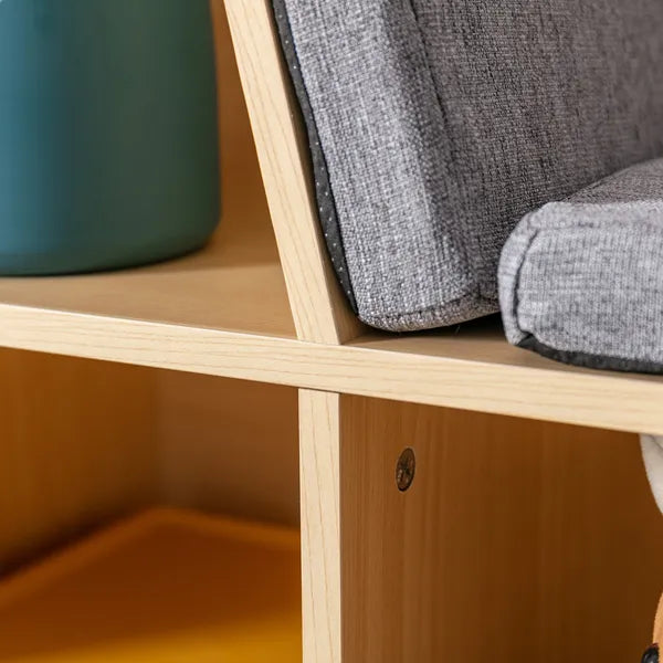 Aeelleea Wooden Storage Bench with Cushion, 40.5" Multi-Cube Open Bookshelf, Reading Nook Seat Cabinet for Kids Room