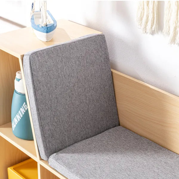 Aeelleea Wooden Storage Bench with Cushion, 40.5" Multi-Cube Open Bookshelf, Reading Nook Seat Cabinet for Kids Room