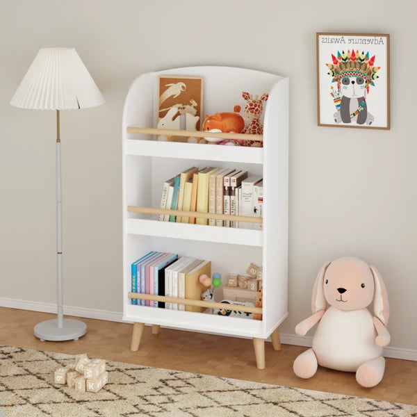 Aeelleea 3-Tier Kids Bookshelf, 19.68×9.44×37.40 Inch White Toddler Book Display Storage Rack, Book & Toy Organizer Cabinet for Nursery Playroom