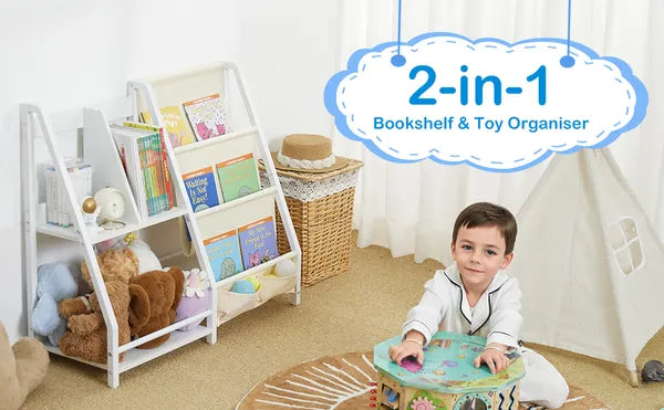 Aeelleea Kids Freestanding Metal Bookshelf, Large Capacity Multi-Tier Book Rack Organizer for Playroom & Children Bedroom