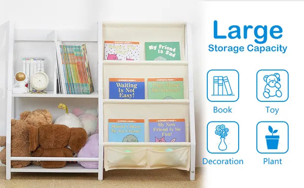 Aeelleea Kids Freestanding Metal Bookshelf, Large Capacity Multi-Tier Book Rack Organizer for Playroom & Children Bedroom