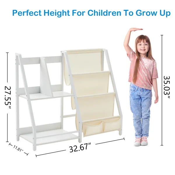 Aeelleea Kids Freestanding Metal Bookshelf, Large Capacity Multi-Tier Book Rack Organizer for Playroom & Children Bedroom