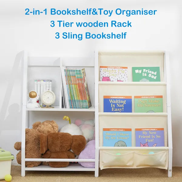 Aeelleea Kids Freestanding Metal Bookshelf, Large Capacity Multi-Tier Book Rack Organizer for Playroom & Children Bedroom