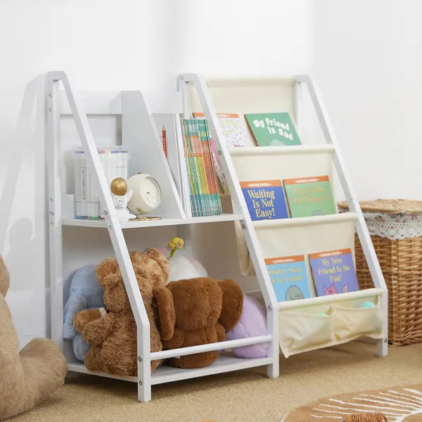 Aeelleea Kids Freestanding Metal Bookshelf, Large Capacity Multi-Tier Book Rack Organizer for Playroom & Children Bedroom