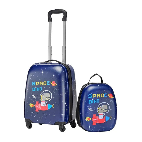 Aeelleea 2Pcs Kids Luggage Set, 18 Inch Hard Shell Spinner Suitcase with Backpack, Dino Pattern Carry On Luggage for Boys Girls, Airline Approved