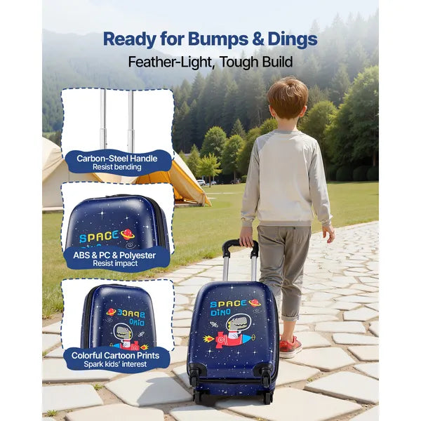 Aeelleea 2Pcs Kids Luggage Set, 18 Inch Hard Shell Spinner Suitcase with Backpack, Dino Pattern Carry On Luggage for Boys Girls, Airline Approved