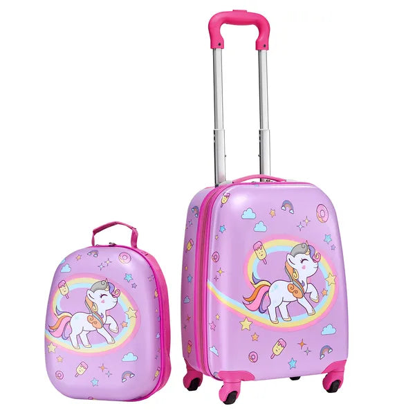 Aeelleea 2Pcs Kids Luggage Set, 18 Inch Unicorn Hard Shell Rolling Suitcase with Backpack, Carry On Travel Luggage for Boys Girls