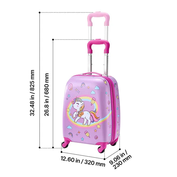 Aeelleea 2Pcs Kids Luggage Set, 18 Inch Unicorn Hard Shell Rolling Suitcase with Backpack, Carry On Travel Luggage for Boys Girls