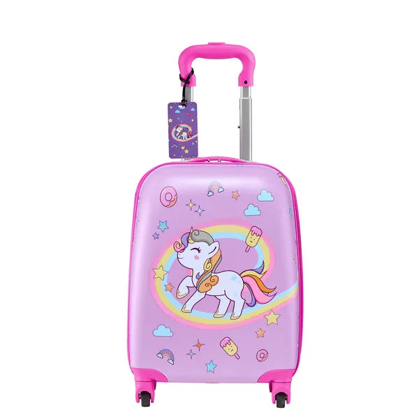 Aeelleea 2Pcs Kids Luggage Set, 18 Inch Unicorn Hard Shell Rolling Suitcase with Backpack, Carry On Travel Luggage for Boys Girls