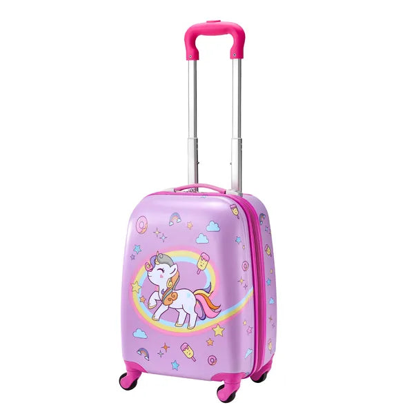 Aeelleea 2Pcs Kids Luggage Set, 18 Inch Unicorn Hard Shell Rolling Suitcase with Backpack, Carry On Travel Luggage for Boys Girls