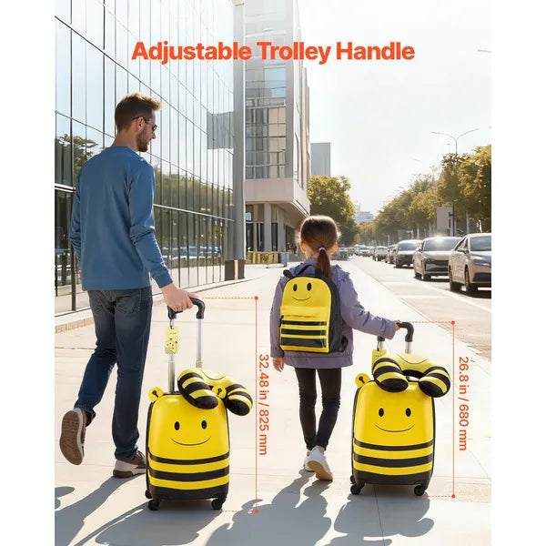 Aeelleea 18 Inch Bee Kids Luggage Set, 5 Piece Hard Shell Rolling Suitcase with Backpack & U Pillow, Airline Approved Carry On Gift for Boys Girls