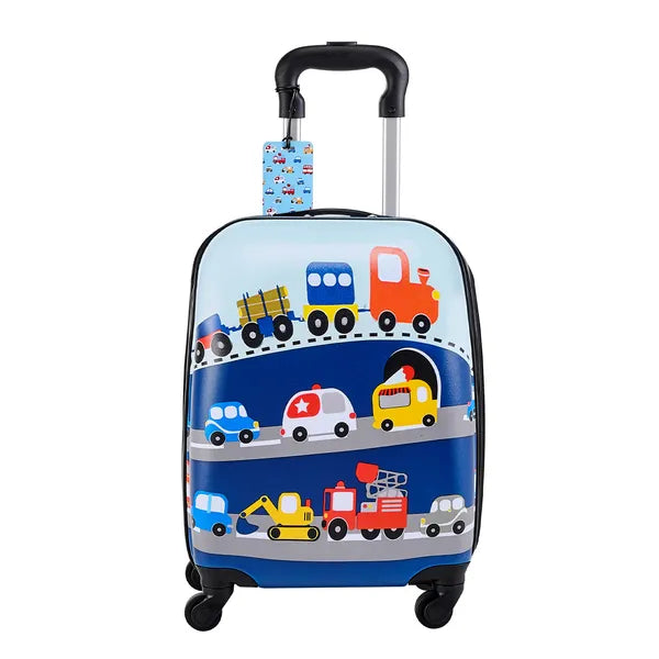 Aeelleea 5Pcs Kids Luggage Set,18 Inch Hard Shell Spinner Suitcase with Backpack & U Pillow, Truck Pattern Carry On for Boys Girls, Airline Approved