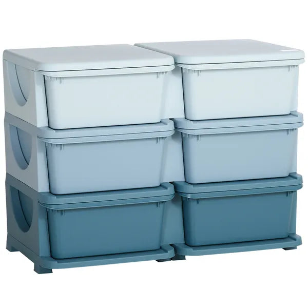Aeelleea Kids Toy Storage Organizer with 6 Drawers, 3-Tier Plastic Toy Chest Cabinet, Blue Gradient Storage Unit for Playroom Nursery Kindergarten