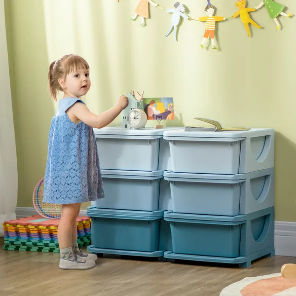 Aeelleea Kids Toy Storage Organizer with 6 Drawers, 3-Tier Plastic Toy Chest Cabinet, Blue Gradient Storage Unit for Playroom Nursery Kindergarten