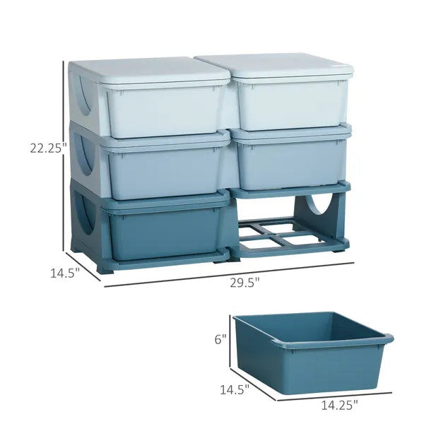 Aeelleea Kids Toy Storage Organizer with 6 Drawers, 3-Tier Plastic Toy Chest Cabinet, Blue Gradient Storage Unit for Playroom Nursery Kindergarten