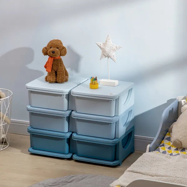 Aeelleea Kids Toy Storage Organizer with 6 Drawers, 3-Tier Plastic Toy Chest Cabinet, Blue Gradient Storage Unit for Playroom Nursery Kindergarten