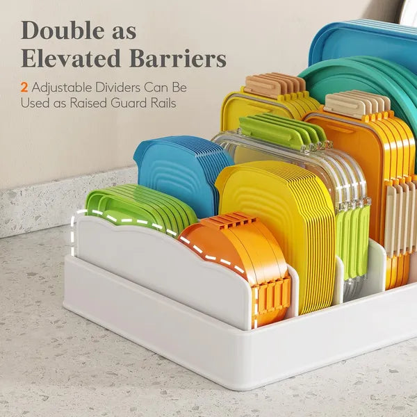 Aeelleea Expandable Lid Organizer, 8 Adjustable Dividers 9 Sections, 9.8"-17" Kitchen Pantry Drawer Storage Holder for Food Container Lids